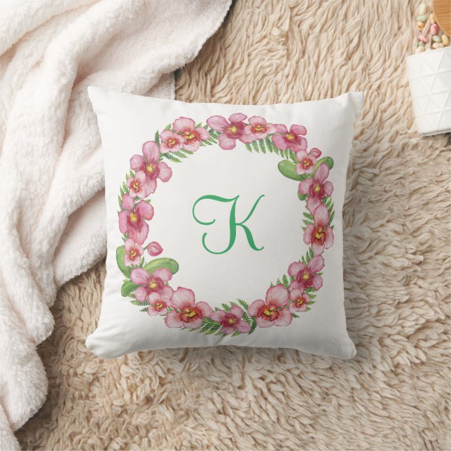 Coussin Initiales de monogramme floral rose vert tendance  (Couverture)