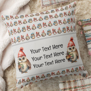 Coussin Initiales de nom Hiboux Hiver