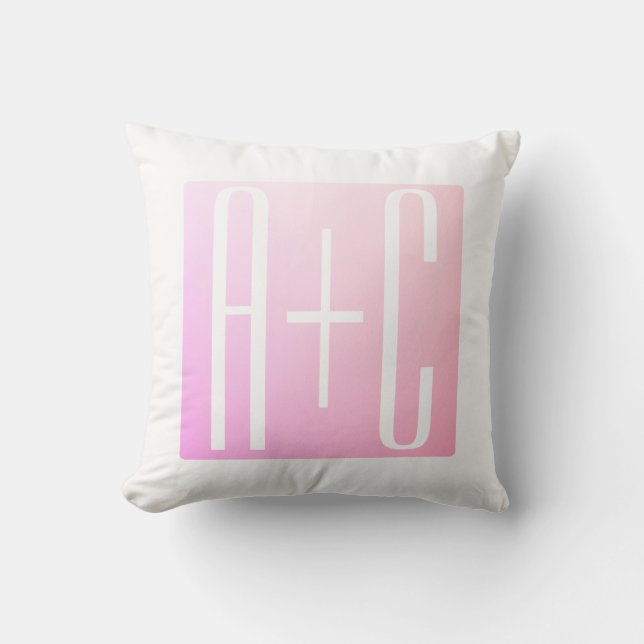 Coussin Initiales du couple | Dégradé rose subtil (Recto)