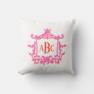 Coussin Initiales du monogramme à cadre de pagode rose et
