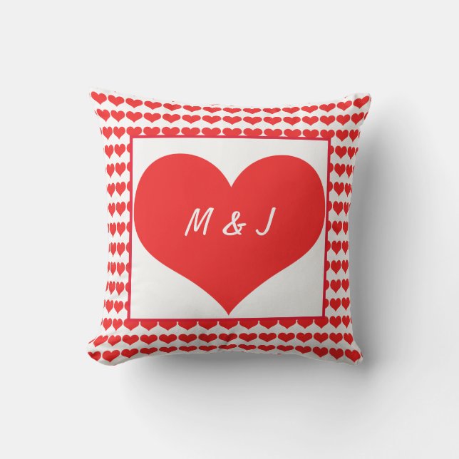 Coussin Initiales du Monogramme Motif de coeur Valentine's (Recto)