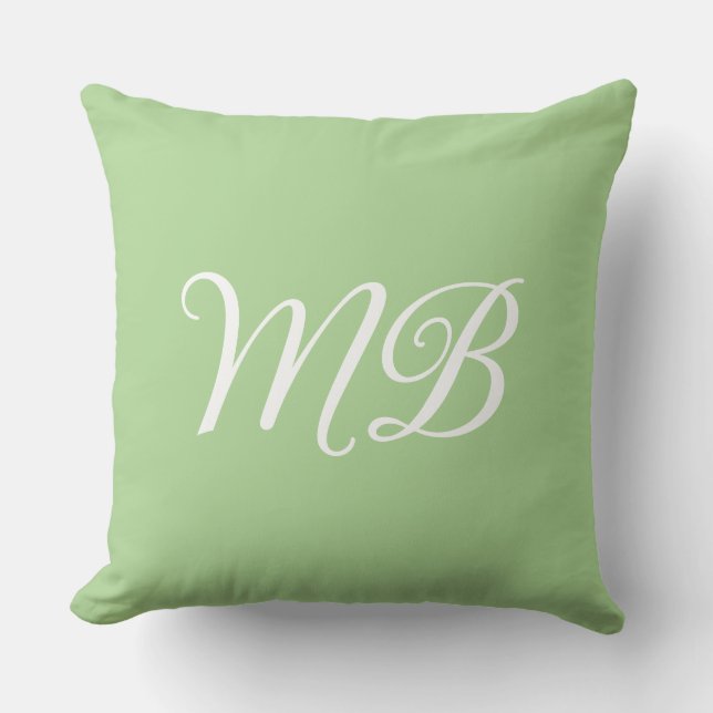 Coussin initiales du nom de monogramme vert et blanc sauge (Recto)