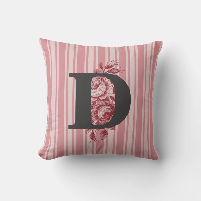 Coussin Initiales F E D O B ou R Choux Roses et Rayures (Recto)