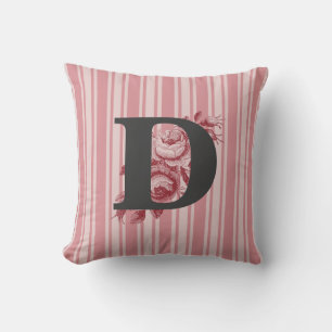 Coussin Initiales F E D O B ou R Roses de chou et bandes
