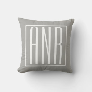 Coussin Initiales Monogramme   Blanc Sur Gris Clair