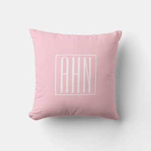 Coussin Initiales Monogramme   Blanc Sur Rose Clair