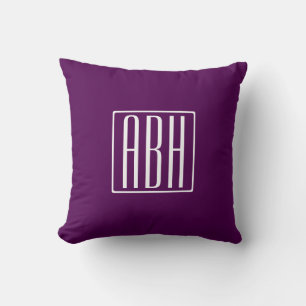 Coussin Initiales Monogramme Blanc Sur Violet Foncé