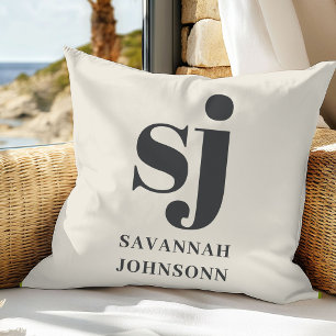 Coussin Initiales monogramme crème