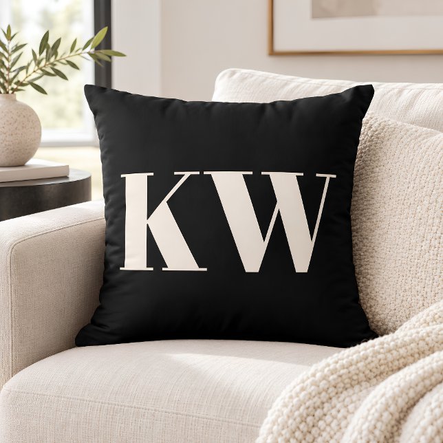 Coussin Initiales Monogramme Gras Personnalisées Noir Pers (Créateur téléchargé)