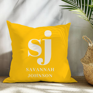Coussin Initiales monogramme jaune vif élégant