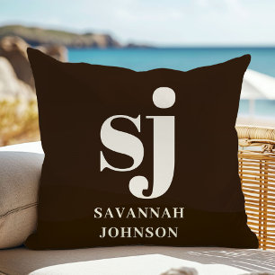 Coussin Initiales monogramme marron de ferme élégantes