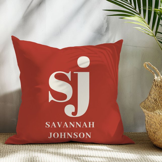 Coussin Initiales monogramme rustique élégant  (Créateur téléchargé)