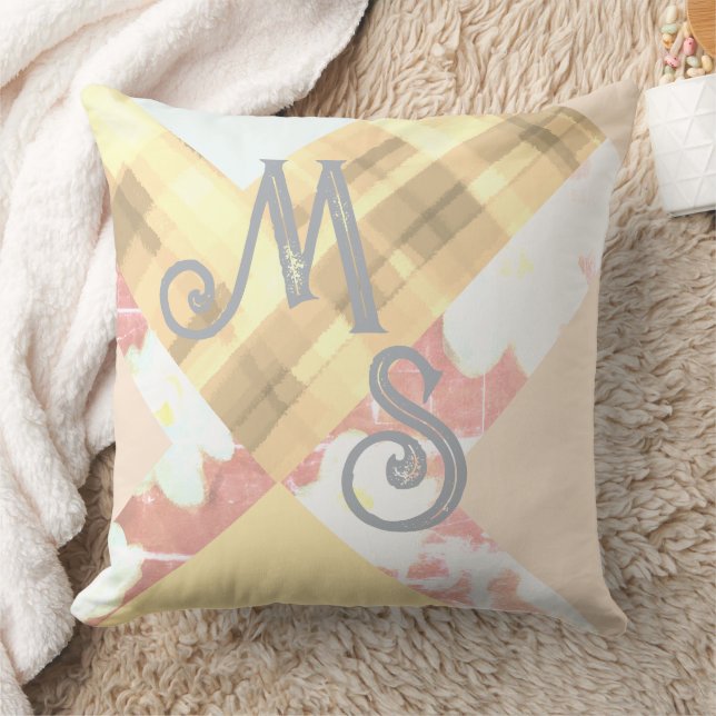 Coussin Initiales monogrammes plaid personnalisé floral gé (Couverture)