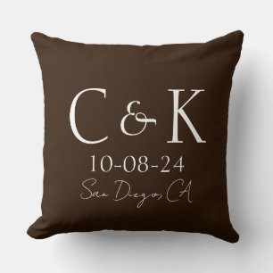 Coussin Initiales Monogrammes sur Mariage Brown au chocola
