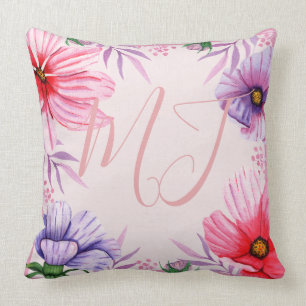 Coussin Initiales monographiques personnalisées et fleurs
