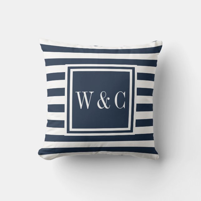 Coussin Initiales personnalisées Monogramme Marine Bleu Bl (Recto)
