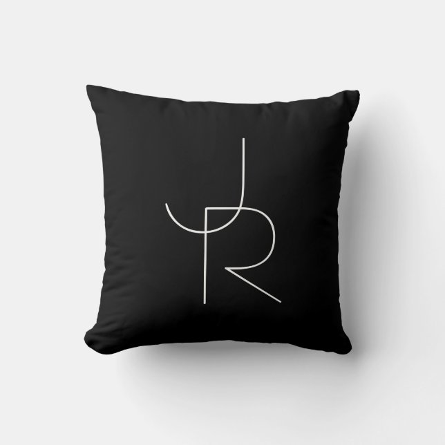Coussin Initiales superposées Modern 2 | Blanc sur Noir (Recto)