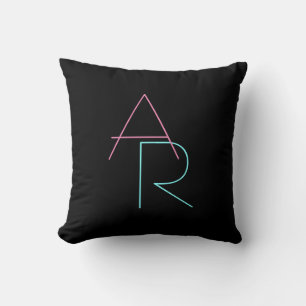 Coussin Initiales superposées modernes Rose Turquoise No