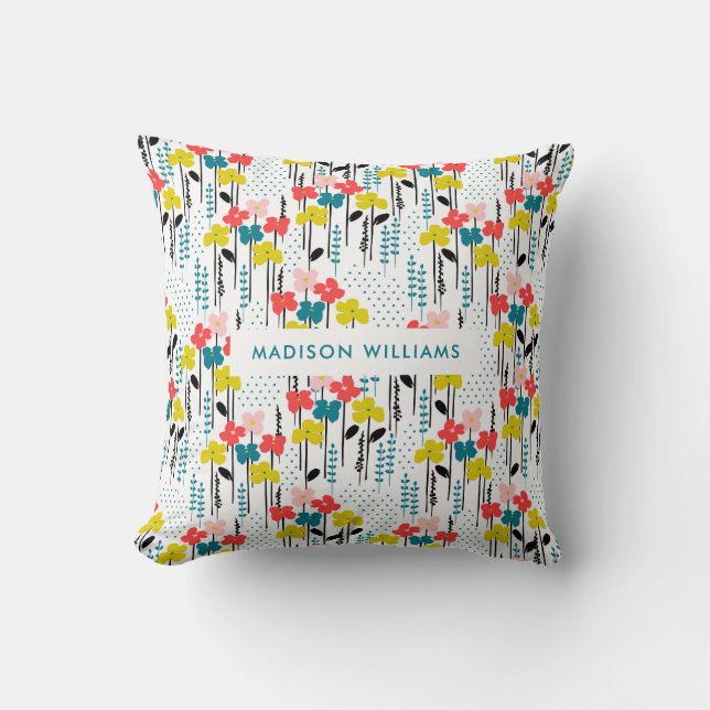 Coussin Inscription modifiable Couleur Fleurs Jeter Oreill (Recto)