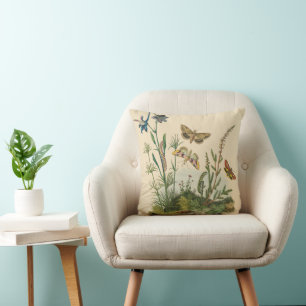 Coussin Insectes de jardin vintage, papillons, chenilles