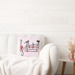 Coussin Inséparables de musique en rose