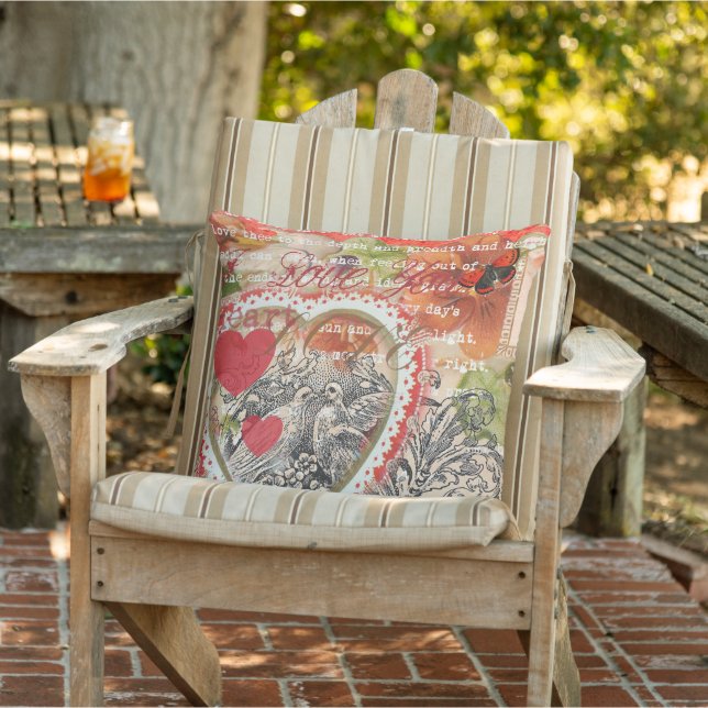 Coussin Inséparables Heart Red Art Collage (Chaise)