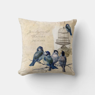 Coussin Inséparables vintages Birdcage Postage Personnalis