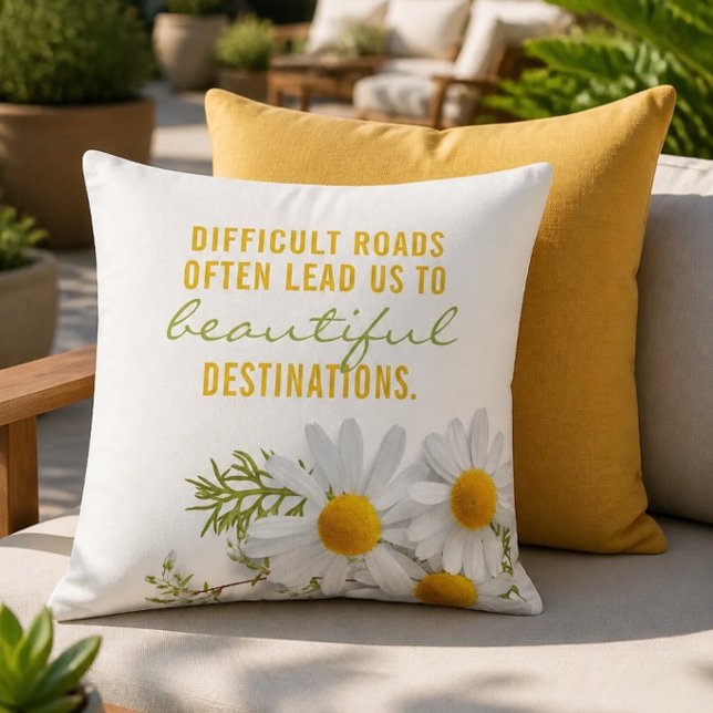Coussin Inspirant Routes Difficiles 20"x20" Extérieur (Créateur téléchargé)