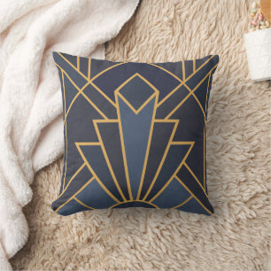 Coussin Inspiration Art Déco en bleu et or