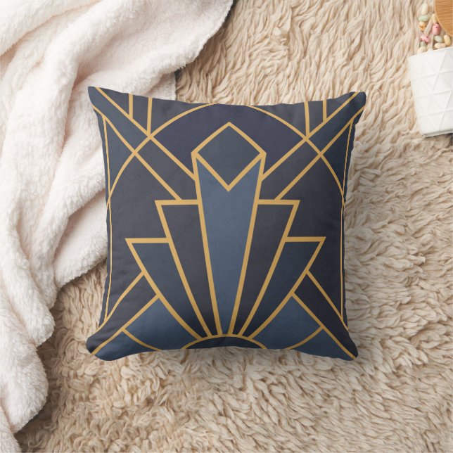 Coussin Inspiration Art Déco en bleu et or (Couverture)