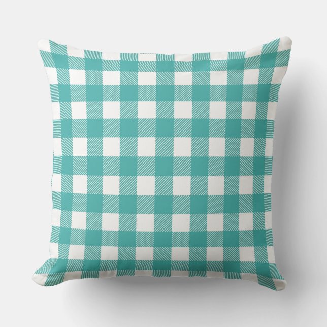 Coussin Inspiration de motif gingham sarcelle et blanc (Recto)