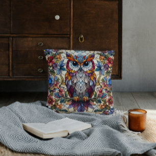 Coussin Inspiré de vitraux de hibou