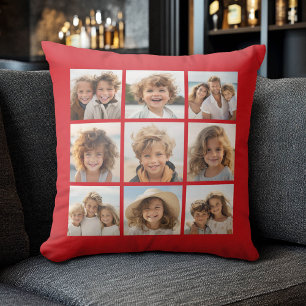 Coussin Instagram Photo Collage 9 photos Classique Rouge