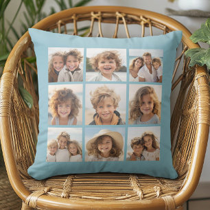 Coussin Instagram Photo Collage 9 photos Pastel Blue