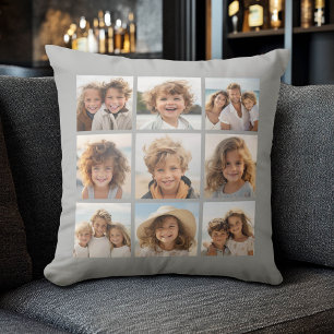 Coussin Instagram Photo Collage avec 9 photos Gris