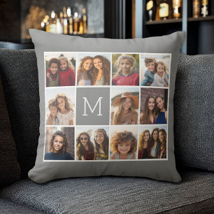 Coussin Instagram Photo Collage Personnalisé Monogramme Ch