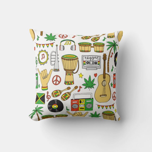 Coussin Instruments de musique motif sans faille. Reggae (Recto)