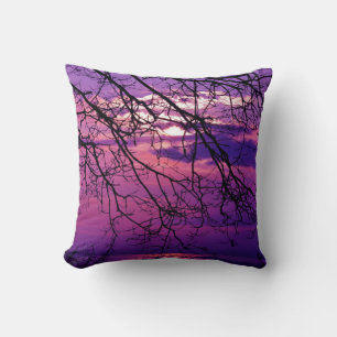 Coussin Intense et Vive - Paysage du coucher de soleil vio