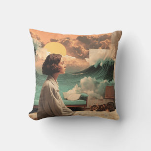 Coussin Intérieur surréaliste avec femme et chat