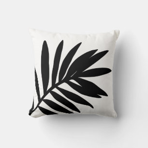 Coussin Inversion Négative Noir Blanc de Feuille de Palmie