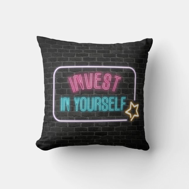 Coussin Investissez Dans Vous-Même Panneau Neon (Recto)