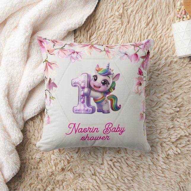 Coussin Invitation à une baby shower avec licorne  (Couverture)