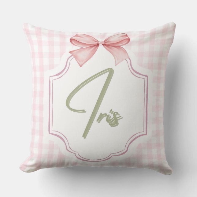 Coussin Iris Baby Girl Nursery Art Pink Bow personnalisé (Recto)