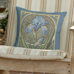 Coussin Iris Bleu de Style Français Art Nouveau Iris Bleus
