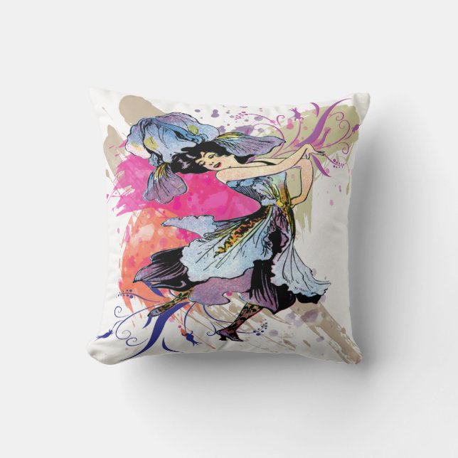 Coussin Iris Dancing Fairy Lady Art Abstrait Vintage (Recto)