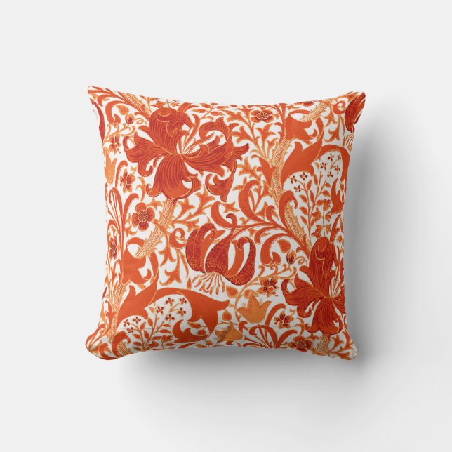 Coussin Iris de William Morris et lis, mandarine (Recto)