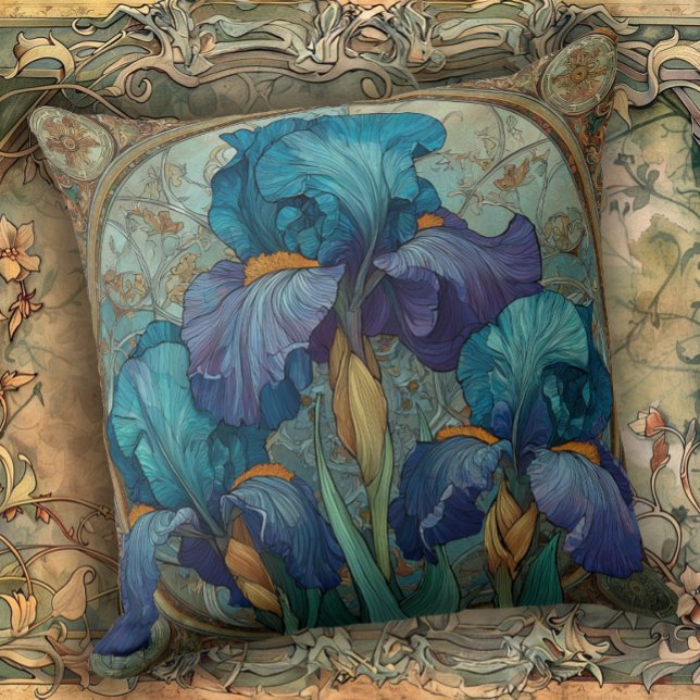 Coussin Iris Enchantment Art Nouveau  (Créateur téléchargé)