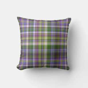 Coussin Iris fleurit violet et vert plaid