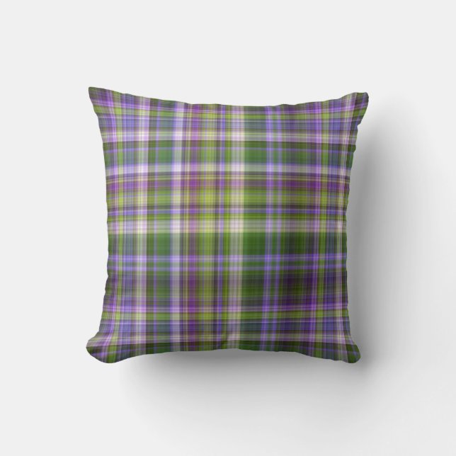 Coussin Iris fleurit violet et vert plaid (Recto)