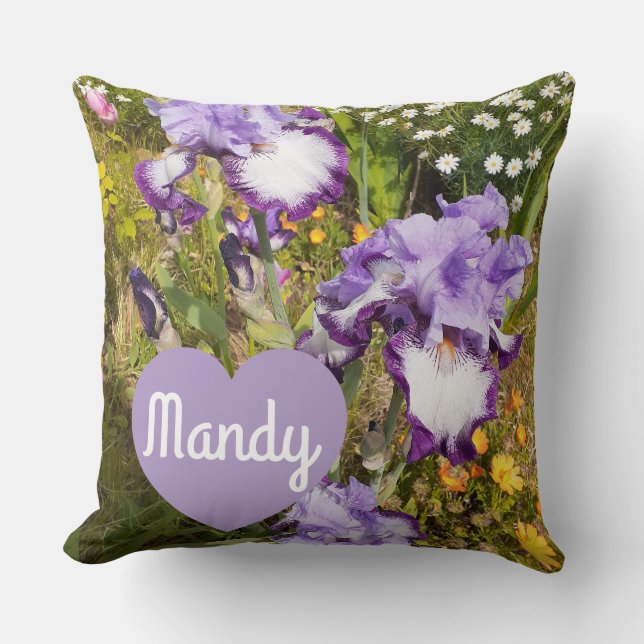 Coussin Iris Irises Fleur violette Anniversaire Filles Nom (Recto)